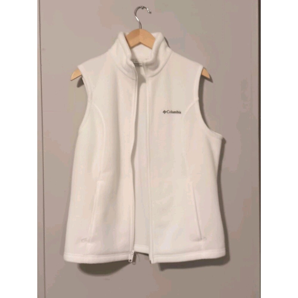 Columbia Women's White Fleece Zip Vest Sz L